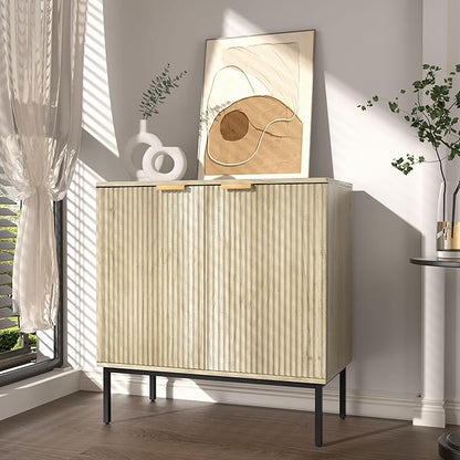 Fluted Sideboard, Buffet Cabinet with Storage, Wooden with Doors and Shelves, Accent Cabinet for Living Dining Room, Entryway