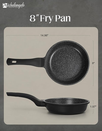 MICHELANGELO Nonstick Frying Pan - 8-Inch Non Stick Small Frying Pan with Silicone Handle | Easy to Clean, All Stovetops Compatible, Durable for Use