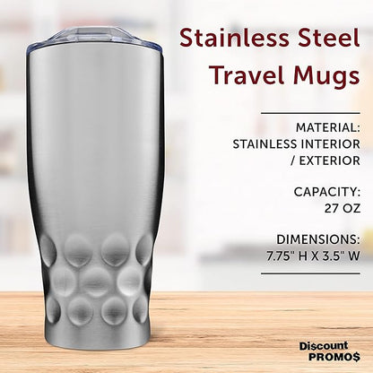 DISCOUNT PROMOS Stainless Steel Tumblers by Molokini 27 oz. Set of 10, Bulk Pack - Double Wall, Perfect for Coffee, Soda, Other Hot & Cold Beverages - Silver