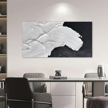 Tarfupth Black and White Abstract Wall Art for Living Room Hand-Painted Large Abstract Wave Oil Paintings Artwork for Bedroom Office Home Decor 24x48 Inch