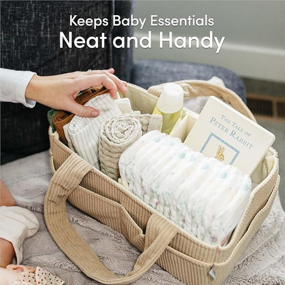 PUTSKA Baby Diaper Caddy Organizer for Changing Table – Stylish Nursery Storage Basket, Newborn Essentials, Baby Shower Gifts and Registry Must-Haves for Boy or Girl, Car Diaper Caddy, Corduroy Mocha
