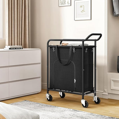 Laundry Basket with Wheels,114L Large Rolling Laundry Hamper, Heavy-Duty Laundry Cart Sturdy Metal Frame with Handle, Minimizes Bending Easy Access Clothing for Bedroom, Bathroom, Laundry Room (Black)