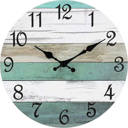 CHYLIN Wall Clock,10 Inch Silent Non Ticking Wall Clocks Battery Operated, Teal Turquoise Rustic Clock Decorative for Kitchen Bathroom Bedroom Living Room(Bronze White)