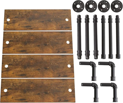 YMYNY Industrial Pipe Shelf Bracket, 4 Tiers Retro Wall Mounted Floating Shelf, Wood DIY Bookshelf, Storage Shelves for Living Room, Bedroom, Office, 24" Farmhouse Bathroom Shelving, UHWS002H
