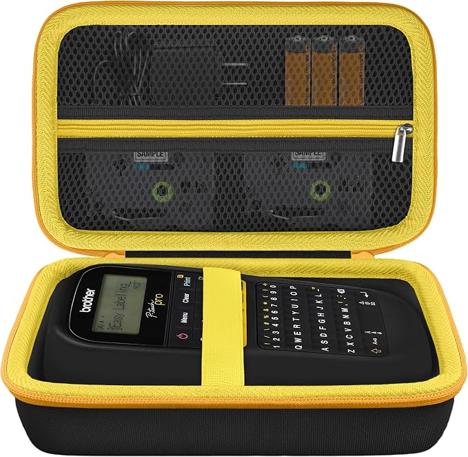 Label Printer Case Compatible with Brother P-Touch PTH110BP/PTH110/PTH111 Pro Label Maker(Black Case,Yellow Zipper)