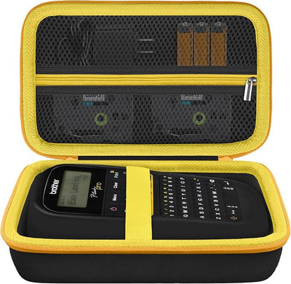 Label Printer Case Compatible with Brother P-Touch PTH110BP/PTH110/PTH111 Pro Label Maker(Black Case,Yellow Zipper)