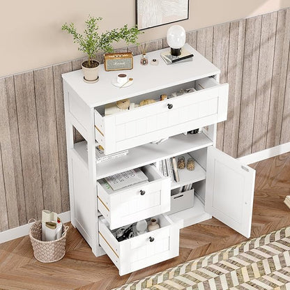 GRUSIGN Bathroom Cabinet, Modern Bathroom Floor Storage Cabinet Organizer with 1 Door and 3 Drawers, Freestanding Cupboard for Kitchen/Living Room Use