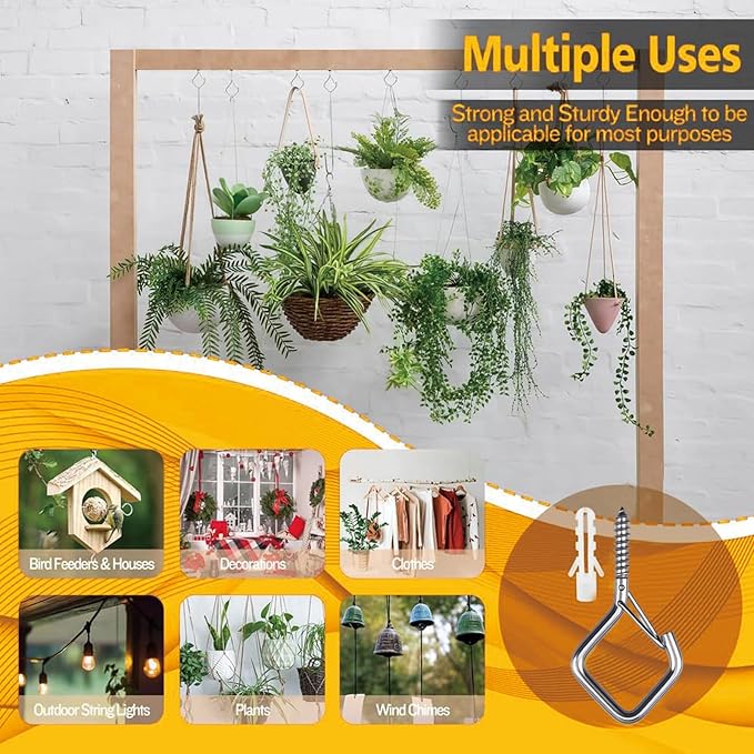 Screw Hooks 2.16 Inch, Metal Ceiling Hooks for Outdoor String Lights, Wind Chimes, Lanterns, and Hanging Decorations Indoor and Outdoor (304 Stainless Steel, 85)