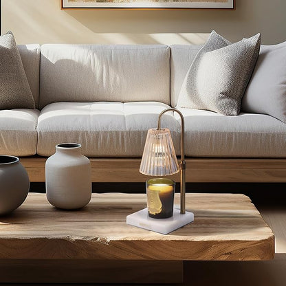 Candle Warmer Lamp with Dimmer & Timer- Wax Melt Warmer Fits All Candle Size - 2 Bulbs Included (White Marble)