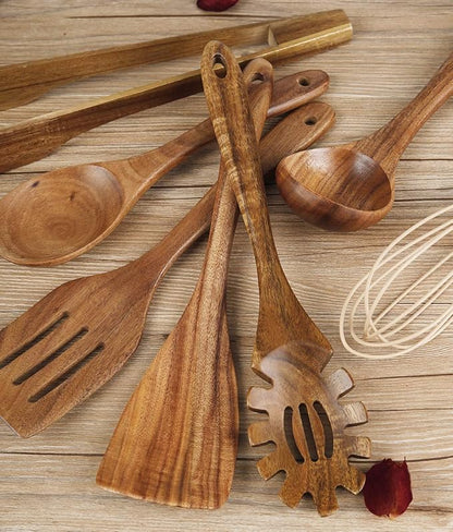 Wooden Utensil for Cooking, Wood Kitchen Utensils Cooking Set Teak Wood Spoons set for Cooking,Spatulas Non-Stick for Cookware Kitchen Spoon (7)