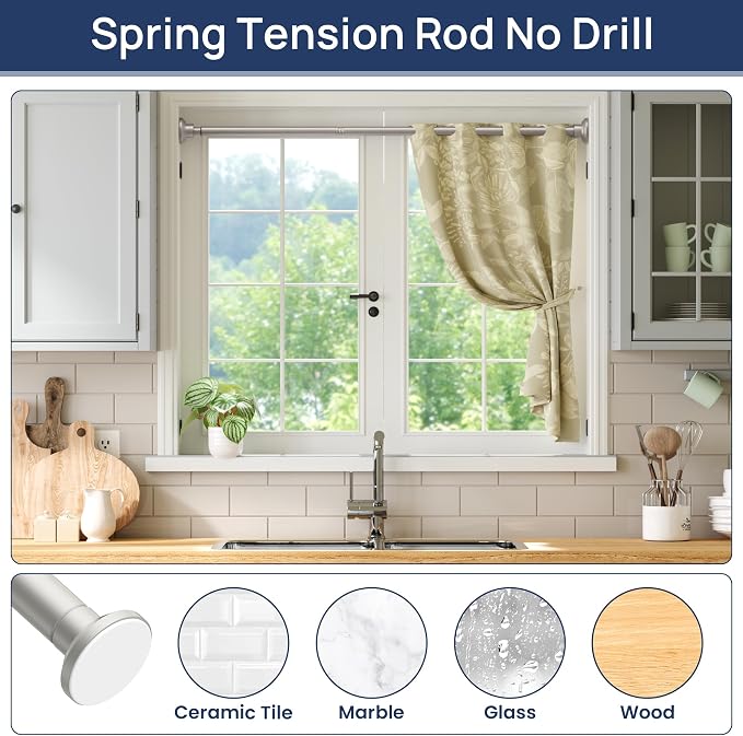 ENJOYBASICS Shower Curtain Rod 30 to 52 Inches, Stainless Steel Adjustable Spring Tension Rods No Drill for Bathroom, Closet, Window, Room Divider, Never Rust, Non Slip, Nickel