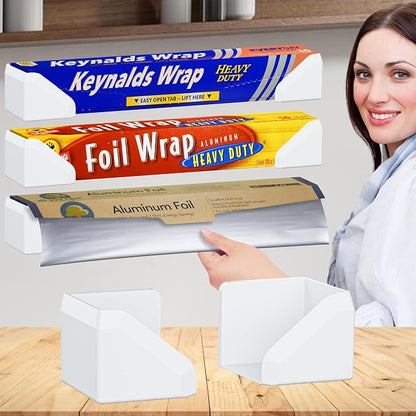 Skywin Adhesive Foil and Plastic Wrap Organizer, Fits Box Width up to 2.63in/67mm Aluminum Foil Organization and Storage – Heavy Duty Holder (White)