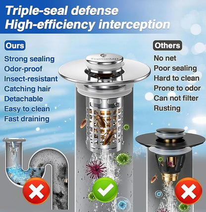 Sink Stopper Hair Catcher, Pop-up Sink Drain Strainer with Removable Stainless Steel Strainer Basket Hair Catcher, Bathroom Sink Strainer for Bathroom Sink Stopper (1PCS)