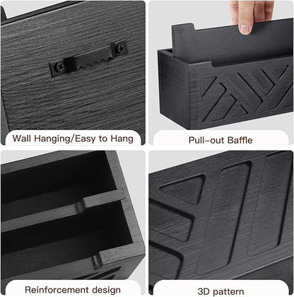 MINCORD Mail Organizer Mail Holder Countertop with 2 Slots, Wood Mail Basket for Wall Table Desk, Envelope Bill Holder for Home Office Decor (Black-2)