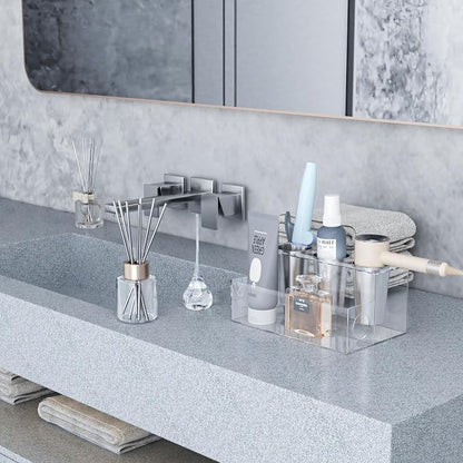 Hair Tool Organizer, Clear Acrylic Hair Dryer Holder with Insulated Cup, Bathroom Supplies Countertop Blow Dryer Holder, Vanity Caddy Storage Stand for Accessories, Makeup, Toiletries