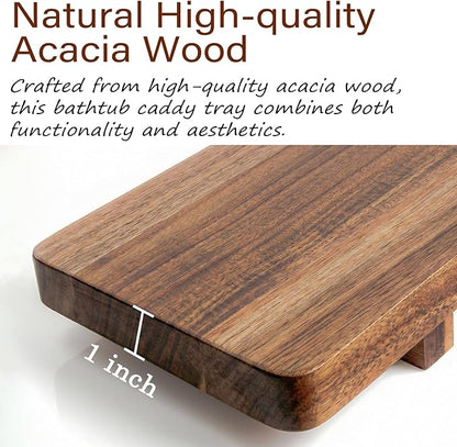 Premium Acacia Wood Bathtub Tray Caddy for Standard Tub, 29.5" L Adjustable Bath Tray for Tub, Luxury Spa Bathroom Tray Organizer Table, Bath Tub Accessories for Women, Housewarming, Birthday Gifts