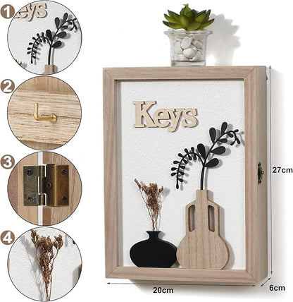 Key Holder Wall Mount Key Holder for Wall, Rustic Vase Key Hooks for Wall Key Hanger with 6 Hooks, Key Storage Box Key Cabinet Key Organizer Key Rack for Home Decor Office Entryway Gift