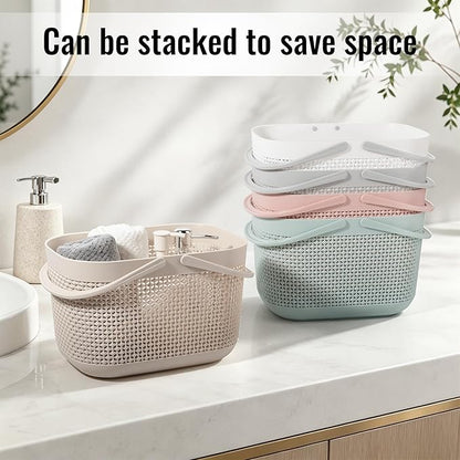 UUJOLY Plastic Organizer Storage Baskets with Handles, Shower Caddy Bins Organizer for Bathroom and kitchen, Beige