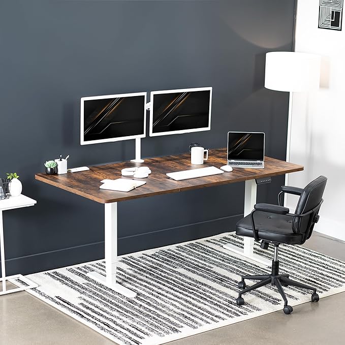 VIVO Electric 71 x 36 in Dual Motor Rustic Sit Stand Desk, Memory Height Adjustment, 2B Series, Vintage Brown Top White Frame, DESK-KIT-2W7N-36