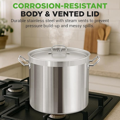 Nutrichef Stainless Steel Cookware Stockpot, 30 Quart Heavy Duty Induction Soup Pot With Stainless Steel Lid And Strong Riveted Handles, Even Heat Distribution, Compatible With Most Cooktops