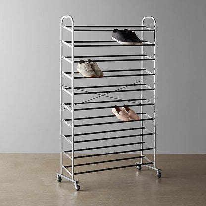 Amazon Basics 50-Pair Shoe Rack Organizer, Chrome, 35.8 x 14.6 x 59.5 inches