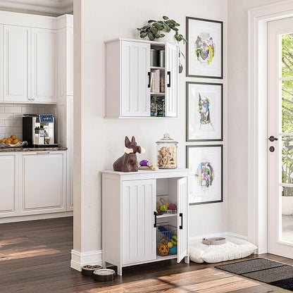 RiverRidge Monroe Two-Door Floor Storage Cabinet - Bathroom Storage Cabinet with Adjustable Shelves - Soft-Close Doors White Finish with Matte Black Handles