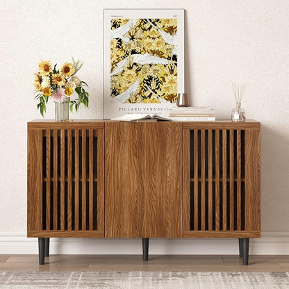 Storage Cabinet, 47.2" Freestanding Buffet Cabinet with 3 DIY Doors and Adjustable Shelf,Modern Sideboard Buffet Cabinet for Living Room,Dining Room,Kitchen,Hallway，Brown