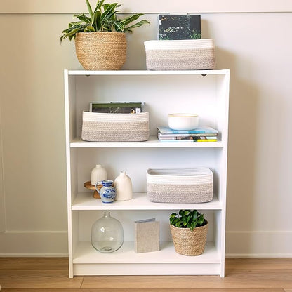 NaturalCozy 13.5”x8.5”x5.5” Storage Baskets for Shelves 3 Pack | Cotton Rope Woven Small Baskets for Organizing | Small Storage Bins for Nursery, Bathroom, Closet, Cube Shelf, Decorative, Gift