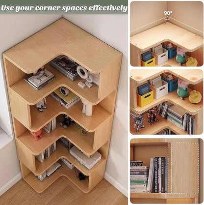 ALKSDNQ Corner Bookshelf, 3 Tier Corner Book Shelf Etagere Bookcase with Baffle, Freestanding L Shaped Display Shelf Stand for Home Office, Living Room, Bedroom, Brown