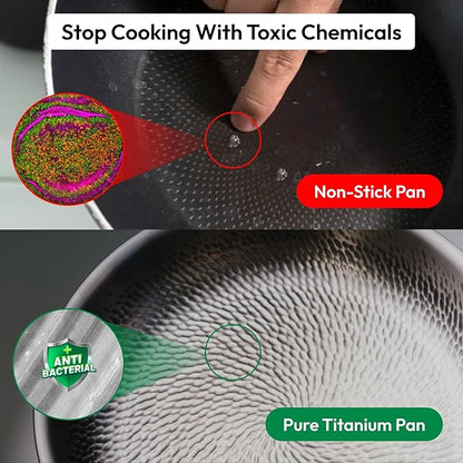 Plateful Titanium Pan For Cooking 12" - Pure, No Coating Non-Stick Titanium Cookware, Frying Pans, Hammered Pan, Safe For Oven, Induction & Cooktops Up To 750°F, Includes Lid