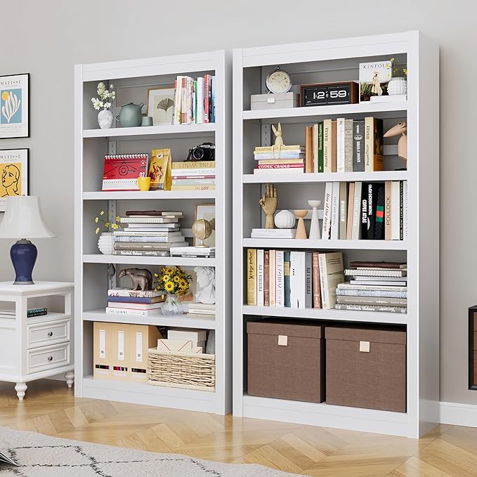 5-Tier Metal Bookshelf, 61" Tall White Bookcase with Adjustable Shelves, Heavy Duty Deep Book Shelves, Display Storage Shelving for Living Room, Home Office, Library, Bedroom