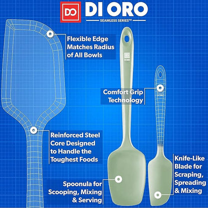 di Oro Living Silicone Spatula Set - Rubber Kitchen Spatulas for Baking, Cooking, Mixing - 600°F Heat-Resistant & BPA Free Silicone Scraper Spatulas for Nonstick Cookware - Dishwasher Safe (3pc, Sage)