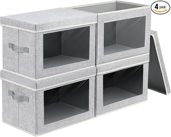 Homsorout Storage Baskets with Lids, 4 Pack Large Box Organizer with Window, Fabric Storage Cubes Bins for Closet, Collapsible Organizer Bins for Bedroom, Living Room, Dorm, Blended