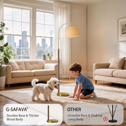 63" Wood Floor Lamp for Living Room Dimmable Standing Lamp with Remote & Foot Switch, 3 Color Temperatures Tall Lamp Mid Century Modern Floor Lamp for Bedroom Office, 9W Bulb Included, Chestnut