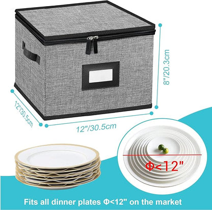 China Storage Containers-Quilted Dish Storage Containers with Lid Hard Shell for Moving Transport, Dinnerware Storage,Stackable Plate Storage,24 Felt Plate Dividers Included,2PACK 12*12*8in