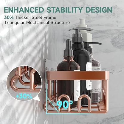 Veken Shower Caddy 6-Pack, No Drilling & Rustproof, Waterproof Adhesive Shelves Rack with Soap Holder, Large Capacity Bathroom Organizers and Storage, Wall-Mounted Kitchen & Home Decor, Rose Gold