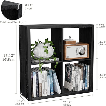 Cube Storage Organizer Bookcase, Decorative 11 inch Open Back Cubical Shelf with Thickened Border, Display Bookshelf for Living Room, Home Office, Sturdy Room (Black, 4 Cube)