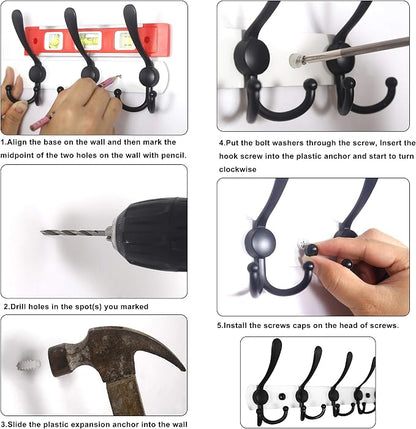 WEBI Coat Rack Wall Mounted,2 Coat Hooks for Hanging Coats,Heavy Duty Metal Hook Rack Hook Rail Coat Hanger Wall Mount for Clothes Entryway Jacket,Black,2 Packs