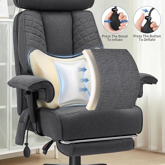 HOFFREE Big and Tall Office Chair 500lbs for Heavy People Executive Office Desk Chair with Wide Seat High Back Computer Chair with Adjustable Lumbar Support Grey Fabric