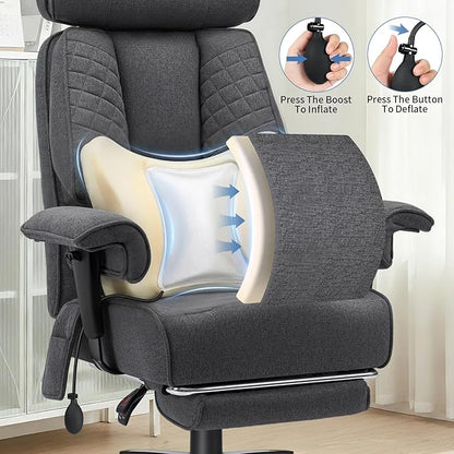 HOFFREE Big and Tall Office Chair 500lbs for Heavy People Executive Office Desk Chair with Wide Seat High Back Computer Chair with Adjustable Lumbar Support Grey Fabric