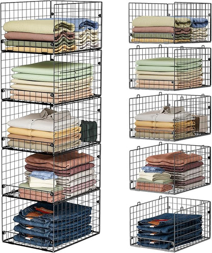 5-Tier Stackable Closet Storage Baskets, Closet Organizers and Storage Shelves, Foldable & Stackable Clothes Storage Bins for Closet System, Closet Shelf Organizer for Home,Black(Patent No. 30022416)