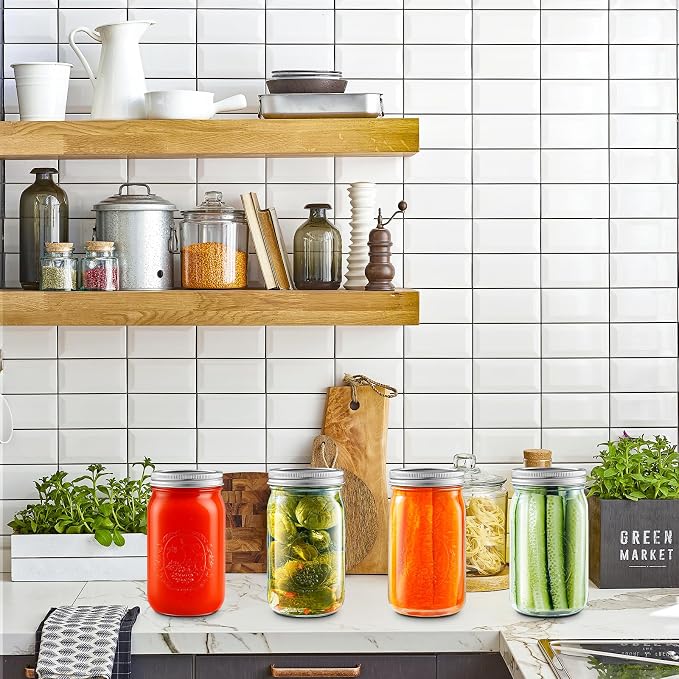 Miuyhji Wide Mouth Mason Jars 32 oz with Lids [2 Pack], Canning Jars with Metal Airtight Lids and Bands, Glass Jars for Fermenting, Pickling, Freezing, Preserving, Meal Prep, Jar Décor