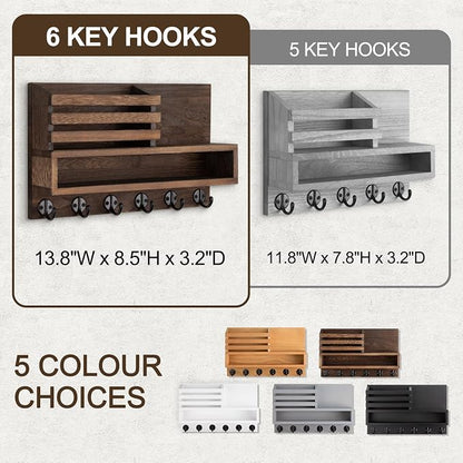 Key and Mail Holder Wall Mount, Key Hanger with Long Storage Box and Key Hooks for Coat, Dog Leash, Home Decor Rack, House Accessories, Entry Way Organizer