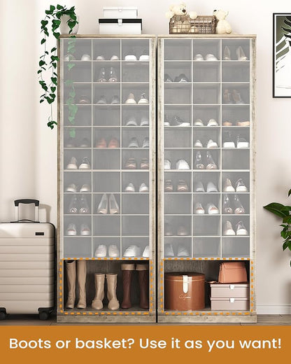Hzuaneri 11 Tiers Shoe Storage Cabinet, Tall Shoes Cabinet with Cubby, Freestanding Wooden Shoe Organizer, 30-33 Pairs, Shoes Cubby Organizer for Entryway, Bedroom, Greige SR02005B