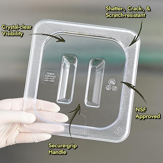 CURTA 6-Pack 1/3 Size 6" Deep NSF Polycarbonate Food Pans with Handled Lids & Drain Trays | Dishwasher & Freezer Safe Clear Container for Prep Tables, Buffet, Salad Bar, Commercial Kitchen