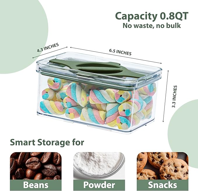 4-Pack Small Pantry Containers, 0.8 QT/0.76 L Clear SAN Food Storage Canisters with Twist-Lock Lids, Stackable for Sugar, Tea Bags, Seasoning, Nuts, Snacks White