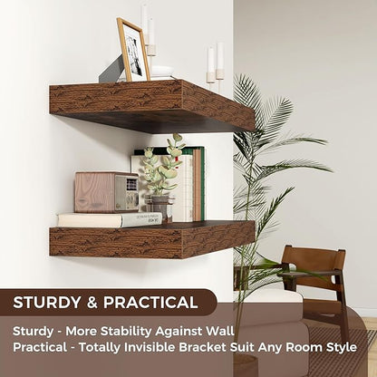 Floating Shelves for Wall, 24 Inch Wide x 12 Inch Deep Floating Shelves, Long Wood Floating Wall Shelf Shelves for Living Room Bathroom Bedroom Kitchen Home - (Brown, 24" W x 12" D x 2" H)