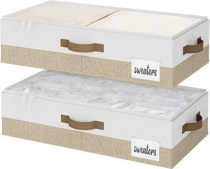 StorageWorks Under Bed Storage Containers - Underbed Storage with Handles and Label Holder, 2 Pack Ultra-thick Fabric Underbed Bins, Closet Organizer for Clothes, Blankets, Sweater