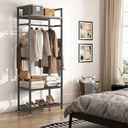 Tribesigns Small Heavy Duty Clothes Rack with Shelf and Hanging Rod, Freestanding Closet Organizer, Industrial Hall Tree Garments Rack for Small Space,Bedroom,27'' W X69'' H, Max Load 300LBS