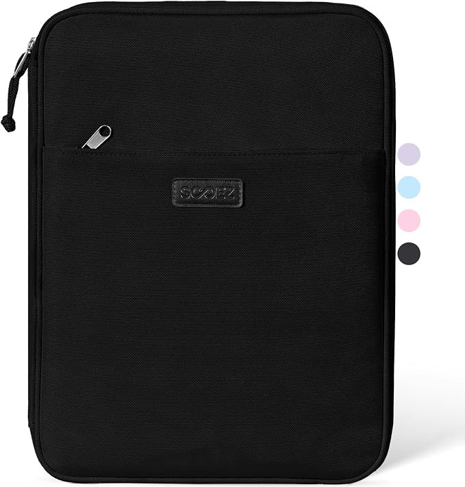 Sooez Zipper Binder Bag, 1 Inch Binders 3 Ring O-Ring, 5-Tab Dividers Expanding File Folder, 500-Sheet Capacity Three Ring Binder, Cute Organizer Storage for Student School Classroom Supplies, Black